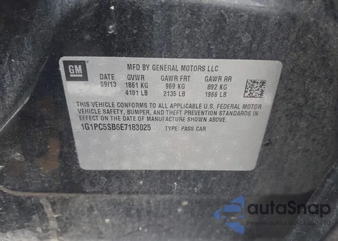 2014 Chevrolet Cruze 1Lt Auto from USA, damaged, VIN 1G1PC5SB6E7183025